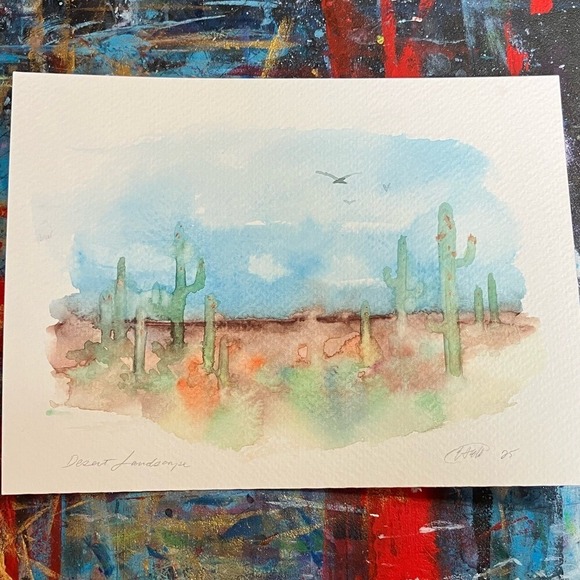 Artettina Other - Original painting Desert landscape watercolor art cactus decor artwork artettina